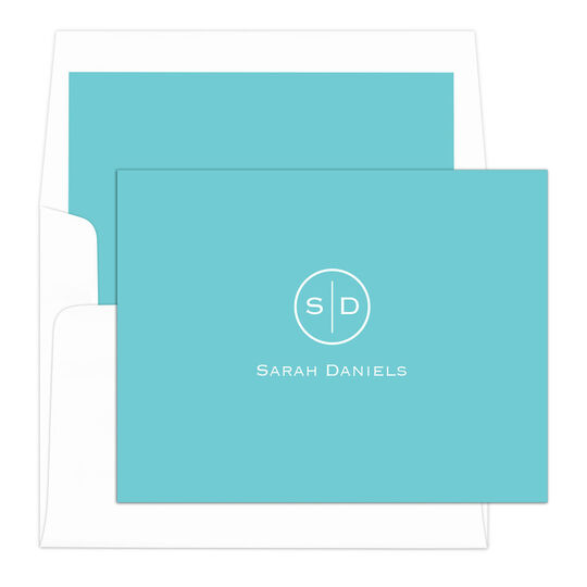 Mermaid Circle Initials Foldover Note Cards